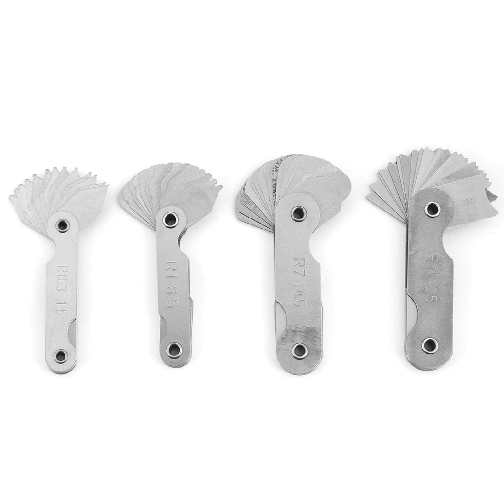 4Pcs Radius Gauges, Stainless Steel Radius Fillet Gauge, Measuring Tool,Portable Concave Convex Measuring,R0.3-1.5/ R1-6.5/ R7-14.5/ R15-25