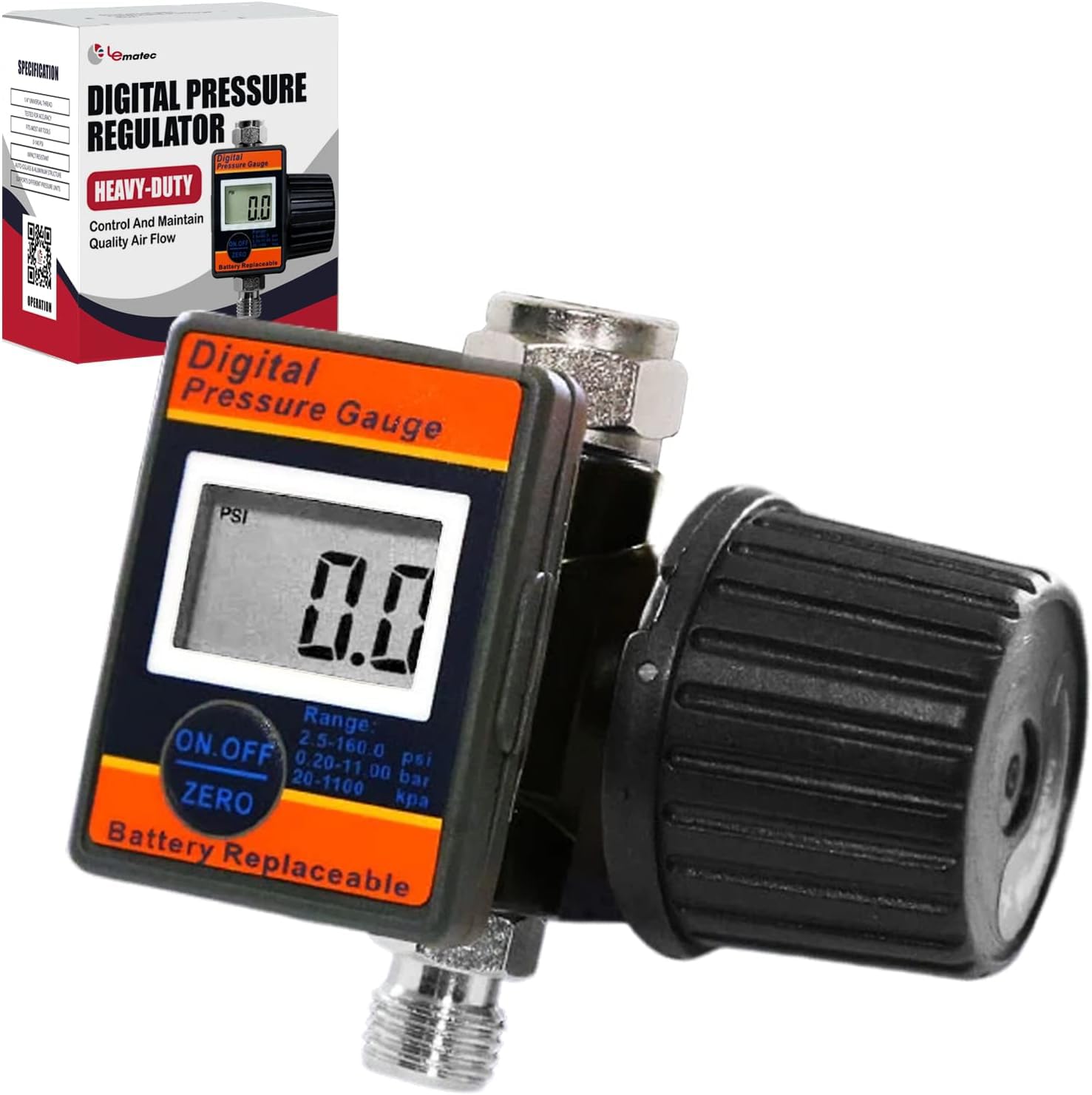 Photo 1 of LE LEMATEC Digital Air Pressure Regulator, 1/4-Inch NPT Diaphragm Airflow Valve Up to 160 PSI Digital Gauge for HVLP Spray Paint Gun, Sand Blaster & Other Pneumatic Tools (DAR02B)