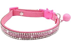 THAIN Basic Adjustable Cat Collar Bling Diamond Breakaway with Bell for Kitten Girl boy (Pink)
