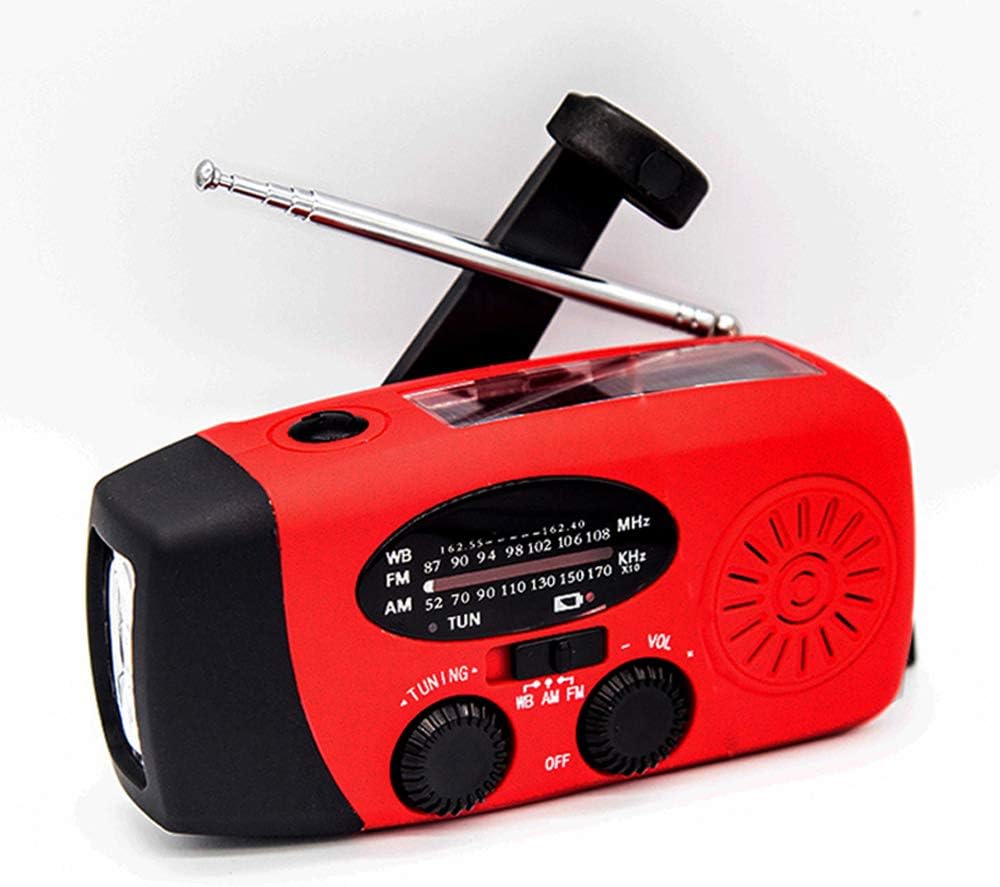 [Upgrade] Tiemahun Emergency Solar Hand Crank Dynamo NOAA WB AM/FM Radio Hurricane Camping Survive Kit with 3-LED Flashlight 1000mAh Power Bank 088FS (Red)