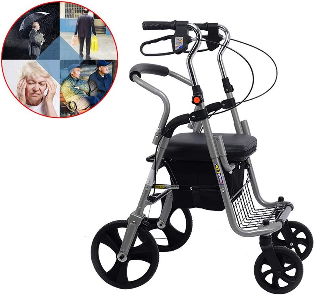 WLMGWRXB Lightweight Folding Four Wheel Rollator Walker with Double Brake System, Height Adjustable, Ergonomic Handles, Limited Mobility Aid