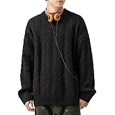 POHADON Mens Vintage Cable Knit Sweater Vintage Chunky Crewneck Long Sleeve Oversized Pullover 2026 Fall Winter Sweatshirts
