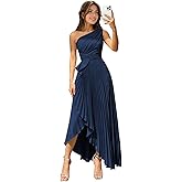 AlRXUNZ One Shoulder Bridesmaid Dresses Long for Women 2026 Pleated Satin A Line Ruffle Formal Dresses with Slit