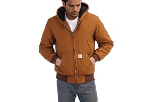 TUAOVA Men's Loose Fit Quilted Flannel Lined Workwear Waterproof Active Jacket Hooded Work Coat