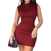 Narecte Women's Bodycon Mini Dress Sexy Club Dress Cocktail Dresses Ruched Party Short Dresses for Women
