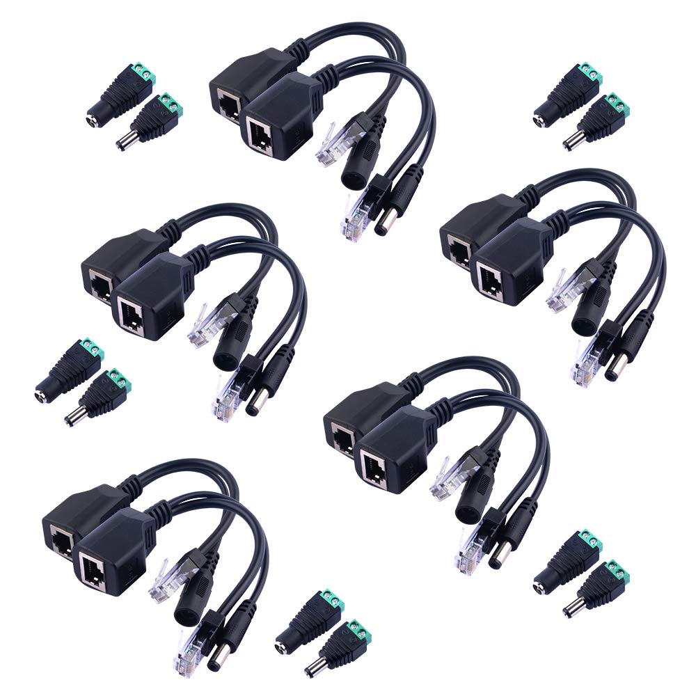 GeeekPi 5Pair Passive Power over Ethernet RJ45 PoE Adapter Injector + Splitter Cable Kit with 2.1x 5.5mm DC Power Adaptor Connector
