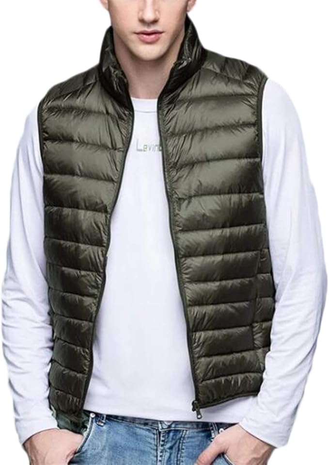 Men's Packable Lightweight Puffer Vest Winter Waistcoat Padded Outdoor
