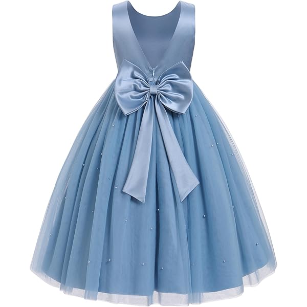 Amazon.com: DINORMIN Kid Girls Chiffon Formal Dress Beaded Junior  Bridesmaid Dress V Neck Party Gown Blue 6 Years: Clothing, Shoes & Jewelry