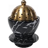 Sissi & yaya Marble Incense Burner with Brass Lid for Cones/Sticks | Natural Marble Incense Burner with Brass Accents 5.32” x 3.94” Multi-Purpose Holder for Cones/Sticks, Home Decor & Relaxation