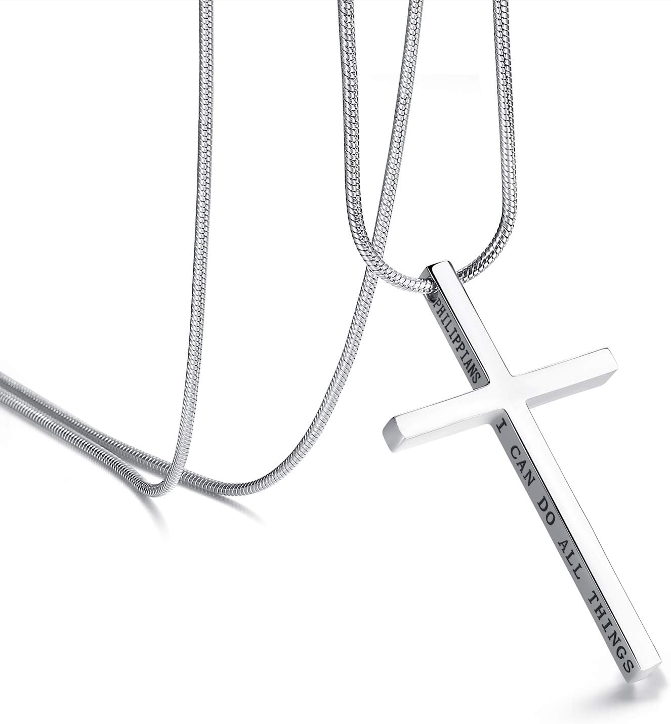 JOMOHO Cross Necklace for Men Boys Cross Necklace Pendant Strength Bible Verse Stainless Steel Necklaces