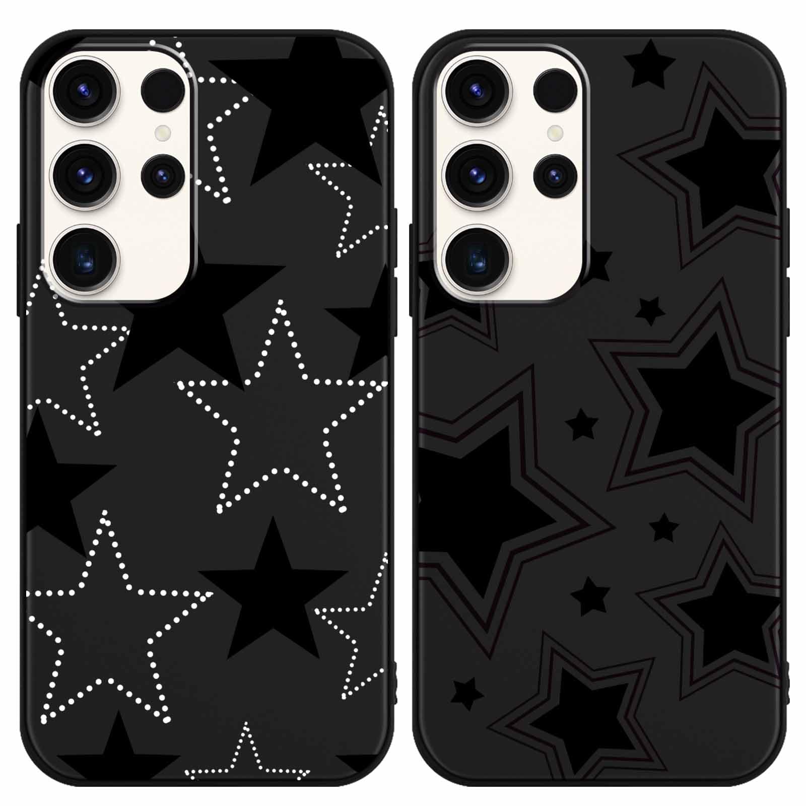 Yomjew 2 Pack Cute Cool Black Star Phone Case for Samsung Galaxy S24 Ultra 5G, Aesthetic Girly Anti-Scratch Soft Slim Flexible Protective Shockproof Funda Cover for Women Girls