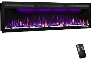 Mystflame 60 inch Electric Fireplace, Recessed and Wall Mounted Slim Electric Fireplace, 750/1500 Watt Heater Fireplace, Log & Crystal Hearth, Adjustable Realistic Flame, Remote Control & Touch Screen