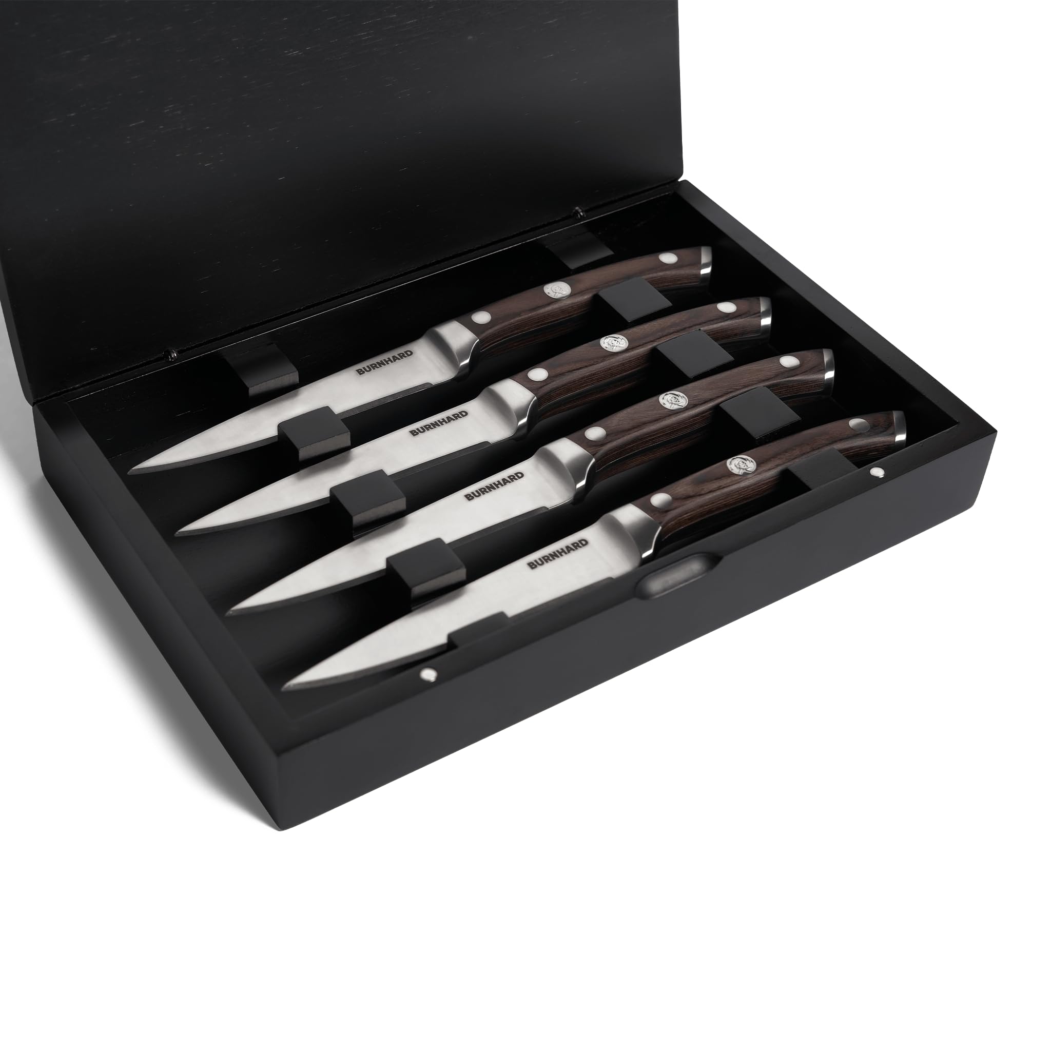BURNHARD Steakmesser-Set mit Pakka-Holzgriff 4-tlg. inkl. Akazienholzbox, Deutscher Klingenstahl, ergonomische Form 2