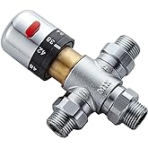 3 Way Thermostatic Water Mixing Valve DN15 Anti Scald Temperature Constant | G1/2 NPS,Male,Control Hot and Cold,Connections,Temp Mixer Valves,Bathroom,Under Sink,Faucets,Shower,Bath,Bidet,Garden,Chrome