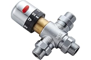 HHOOMMEE DN15 Thermostatic Water Mixing Valve, 3 Way 1/2 Inch Temperature Control Bathroom Faucet Shower Valve…