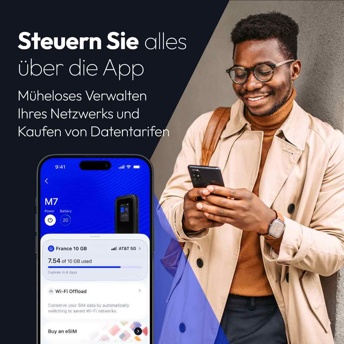 NETGEAR Nighthawk M7 (MH7150) | Mobiler 5G Router mit SIM-Karte & eSIM | Tragbarer WiFi-Hotspot mit physischem SIM-Slot kompatibel mit jedem Anbieter. | 5G/4G/LTE | WiFi 7 | bis zu 3,6 Gbit/s 8