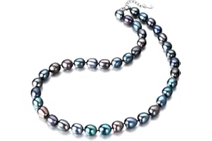 YAMI Tahitian Pearl Necklace, Natural Black Saltwater Cultured Baroque Pearls, 18+2 Inch with 925 Sterling Silver Clasp, Luxury Jewelry Gift for Women, Mother, Wife