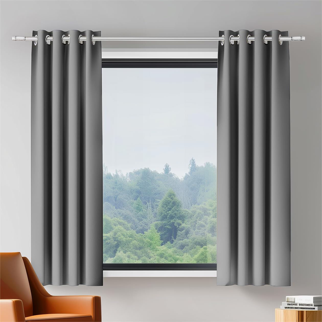 Photo 1 of ORINOVA Grey Blackout Curtains 34x54 Inch Long for Bedroom Living Room Thermal Insulated Curtains with Grommets Curtains 2 Panels