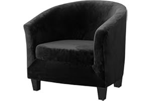 cjc Velvet Club Chair Cover Slipcover,2-Piece Barrel Tub Chair Cover for Living Room Armchair Sofa Covers with Cushion Covers,Washable Furniture Protector for Club Chairs(A Velvet-Black,2PCS)