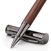 WEMATE Wood Rollerball Pen Set, Extra 2 Ink Refills(1 Black & 1 Blue), Fancy Writing Pen Nice Luxury Office Gift for Men, Professional and Executive, Cool Wooden Pen for Journaling - Bubinga