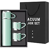 Coffee Thermo Bottle -Vacuum-Insulated Stainless Steel Travel Mug, 16oz Insulated Bottle with Cup for Hot & Cold Drink Travel Mug (Green, Three Cup)