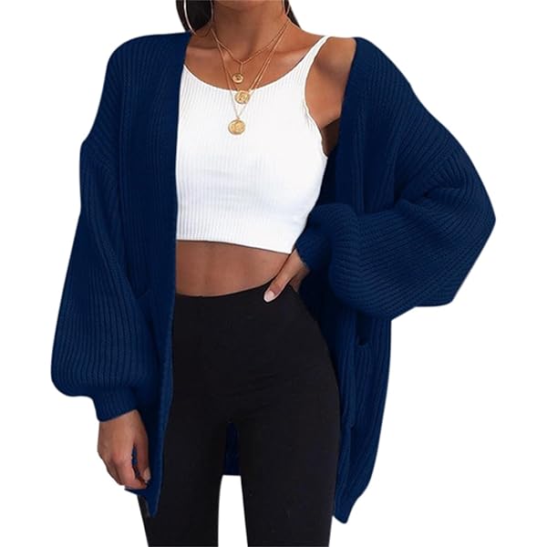 Cielo Women's Solid Long Open Front Cardigan - Knit Sweater With Pockets, Royal Blue - View #3