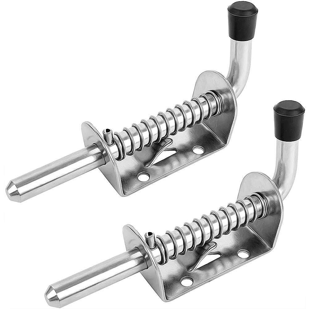 Spring Loaded Latch, MZSM Spring Latch Lock, 304 Stainless Steel Barrel Bolt Lock, Metal Lock Barrel Bolt Spring Loaded Latch w/Grip Heavy Duty for Gate Shed Door Tailgate Trailer Garage (2 Pack)