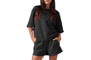 Fisoew Womens 2 Piece Outfits Casual Oversized Cropped Sweatshirt and High Waist Running Shorts Tracksuit Sets