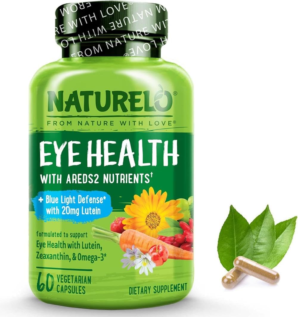 NATURELO Eye Health - AREDS 2 Formula with Lutein, Zeaxanthin, Natural Vitamin A & Vitamin E & Zinc - Best Supplement for Dry Eyes, Vision Preservation - 60 Vegan Capsules | 1 Month Supply