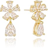 Iaceble Dangle Earrings for Women Gold Crystal Flower Earrings Rhinestone Earring for Wedding Bridal Sparkling Crystal Earring Party Prom Jewelry Gift