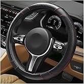 YTFRL Car Steering Wheel Cover, 15 Inch Anti-Slip Stretch Leather Steering Wheel Protector, Comfortable Breathable Sporty Steering Wheel Cover for Women Men, Car Accessories (Black)