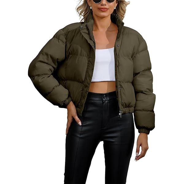 Weinexra Women's Winter Cropped Puffer Jacket Solid Long