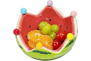 Watermelon Fruit Bowl - Ceramic Kitchen Bowls, Decorative Dining Dish | Unique Tabletop Serving Container with Six Stainless 
