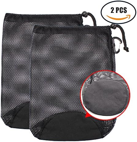 2Pcs Nylon Drawstring Mesh Sports Equipment Bag with Carabiner Clip for Swim,Climbing,Yoga,Gym