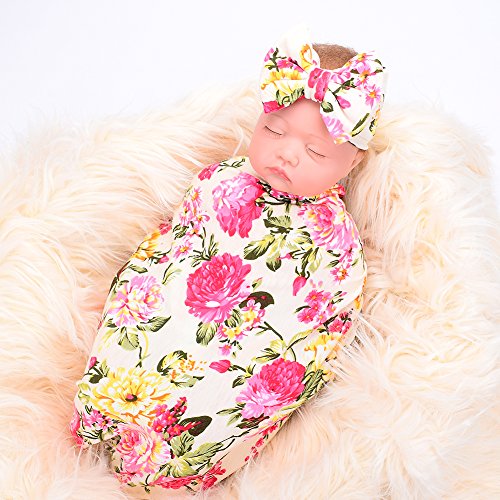 Galabloomer Newborn Receiving Blanket Headband Set Flower Print Baby