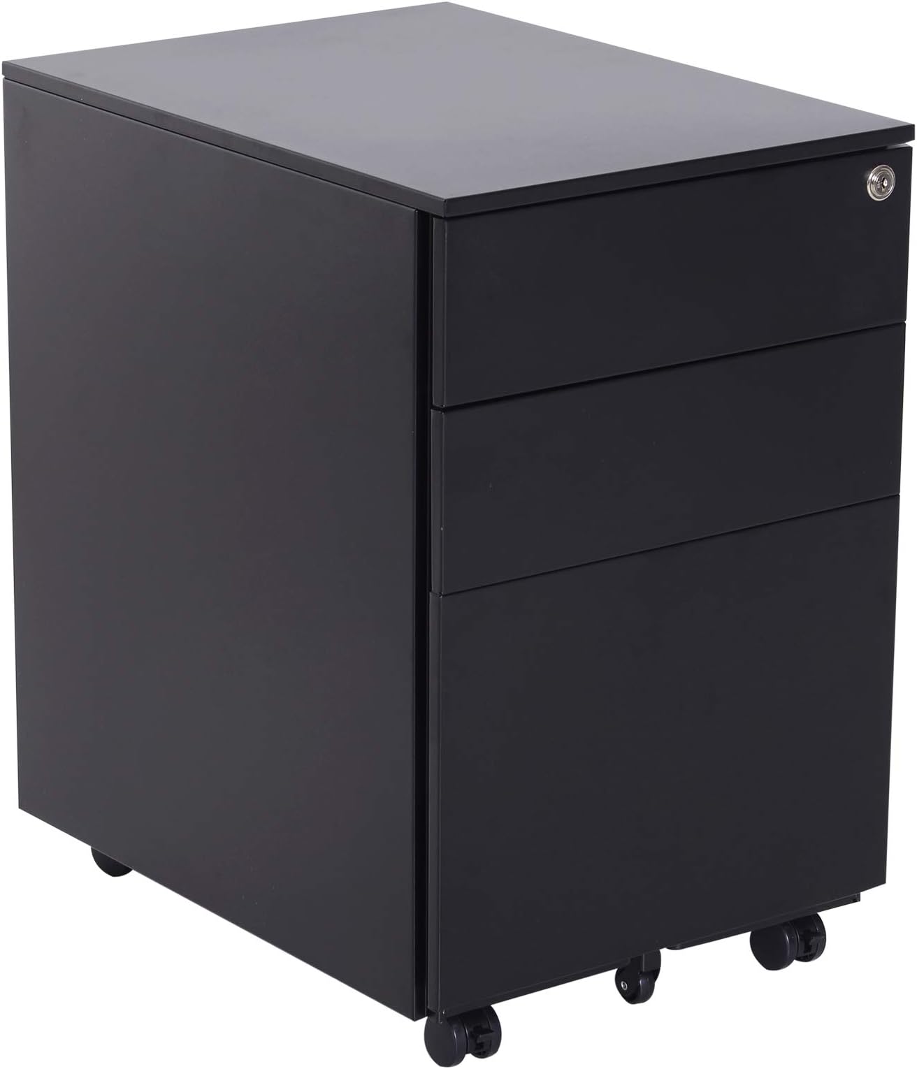 Vinsetto 24” Metal 3 Drawer Locking Under Desk Filing Cabinet On Wheels - Black