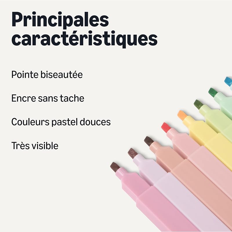 - Lot de 10 surligneurs pastel, pointe biseautée, sans bavure même sur les bibles, Assortiment