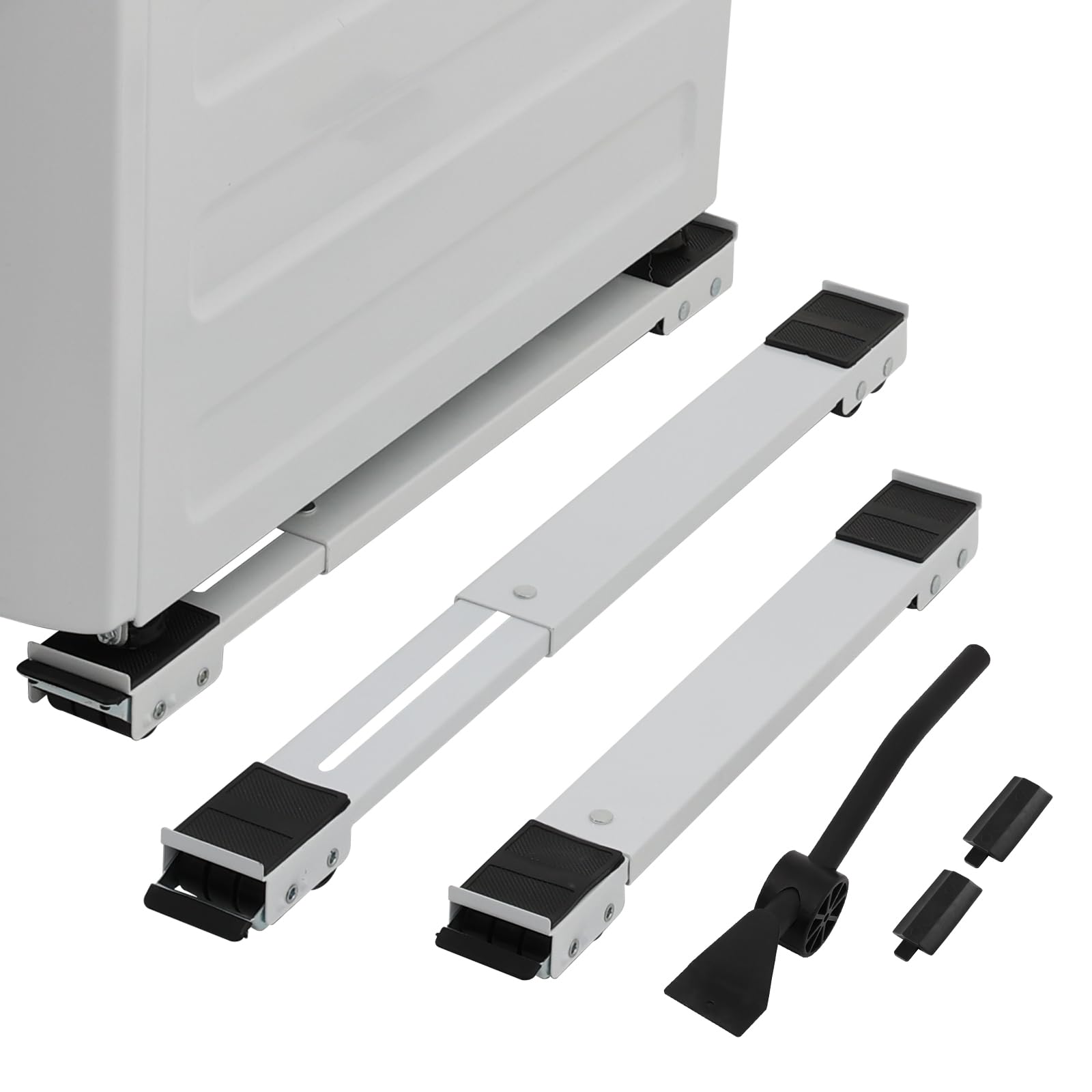 SMONTER Heavy Duty Appliance Rollers W/Crowbar, Extendable Washing Machine Stand Furniture Rollers Mobile Fridge Base Furniture Sliders for Refrigerators Washer and Dryer Support 660 lbs, White