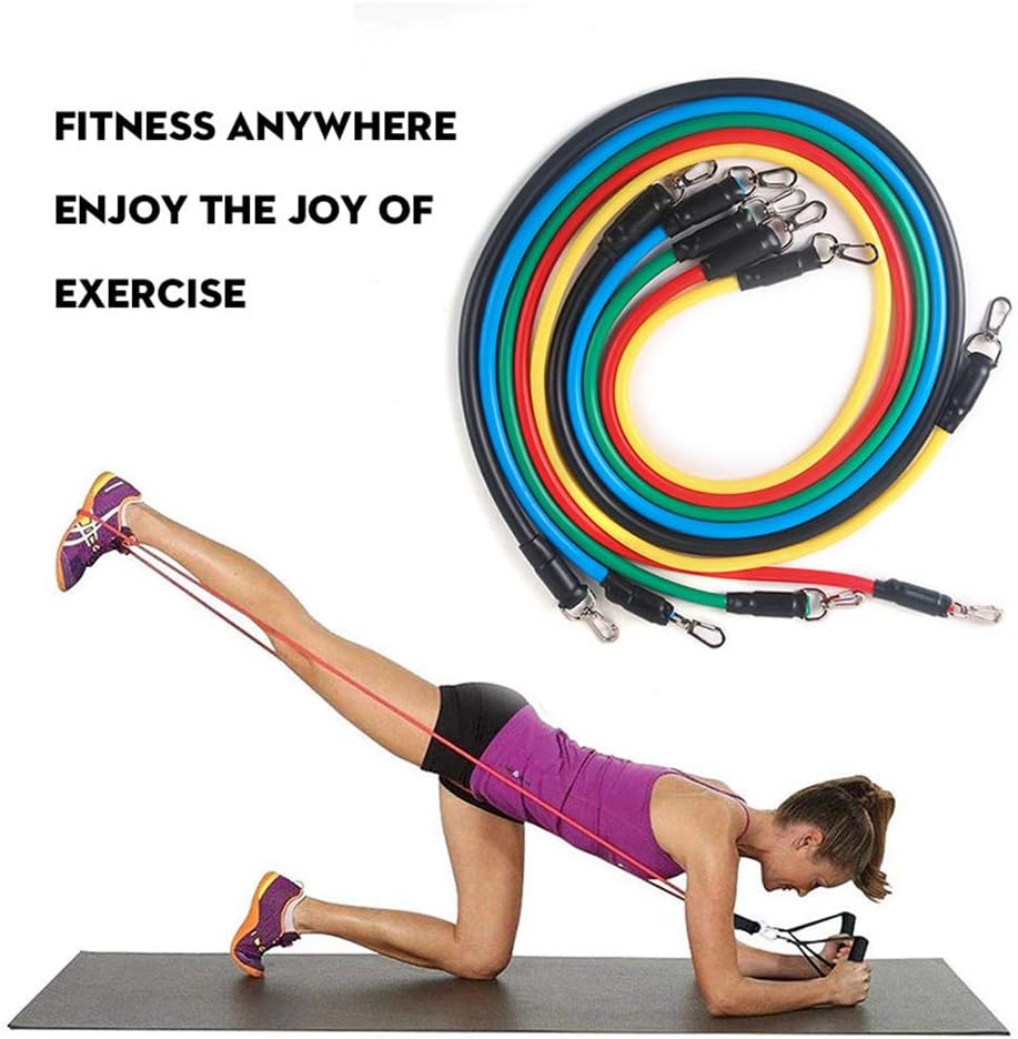 Doloame Household Women Men Resistance Bands 11 Pieces Set with Door Anchor Ankle Strap Carrying Case for Fitness Workout