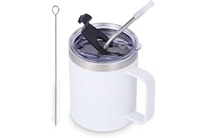 Volhoply 12oz Insulated Leakproof Coffee Mug with Flip & Straw Lid,Double Wall Vacuum Stainless Steel Travel Cafe Tumbler Cup