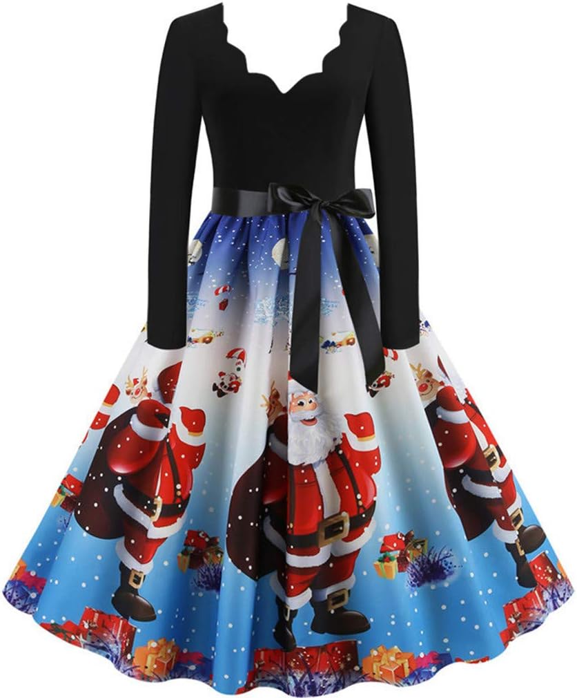 NEEDRA Women's Retro O Neck Butterfly Musical Note Printed Evening Dress