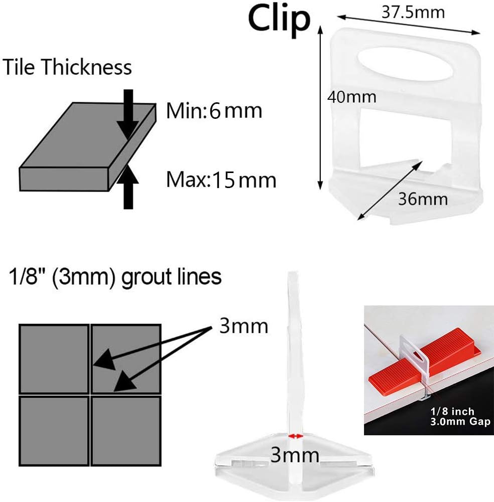 Tile Leveling System, Premium 300 pcs 1/8" Tile Spacers Clips, 100 pcs Reusable Wedges and 1 pc Floor Tiles Pliers for Living Room Shower Floor/Wall Base Tile Leveler Tools for Installation - - 