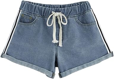 elastic waist denim shorts