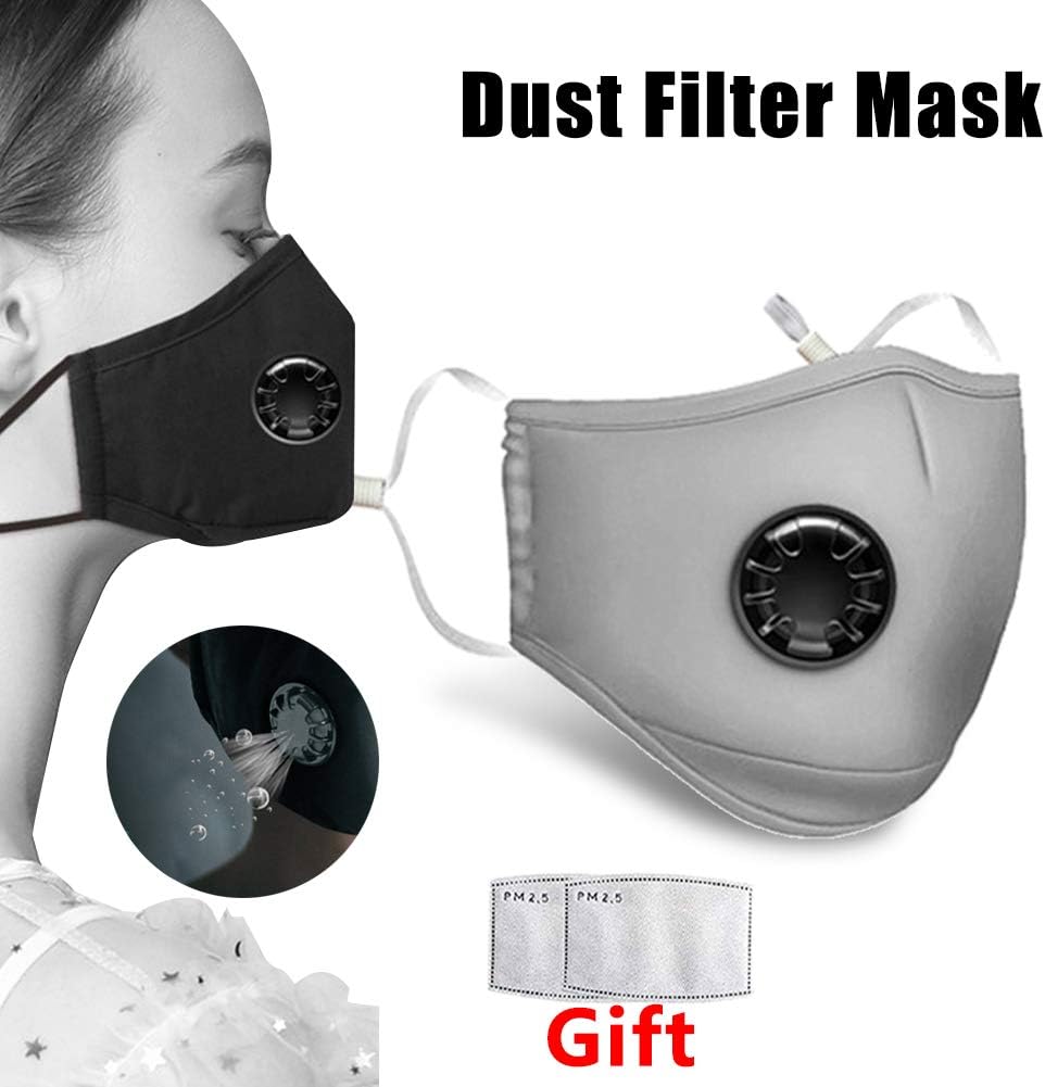 Dust Mask Mouth Respirator Anti PM2.5 Air Pollution Smoke Breathing Mask with 2 replaceable filters, Carbon Activated Air Filter Face Mask for Outdoor Sports