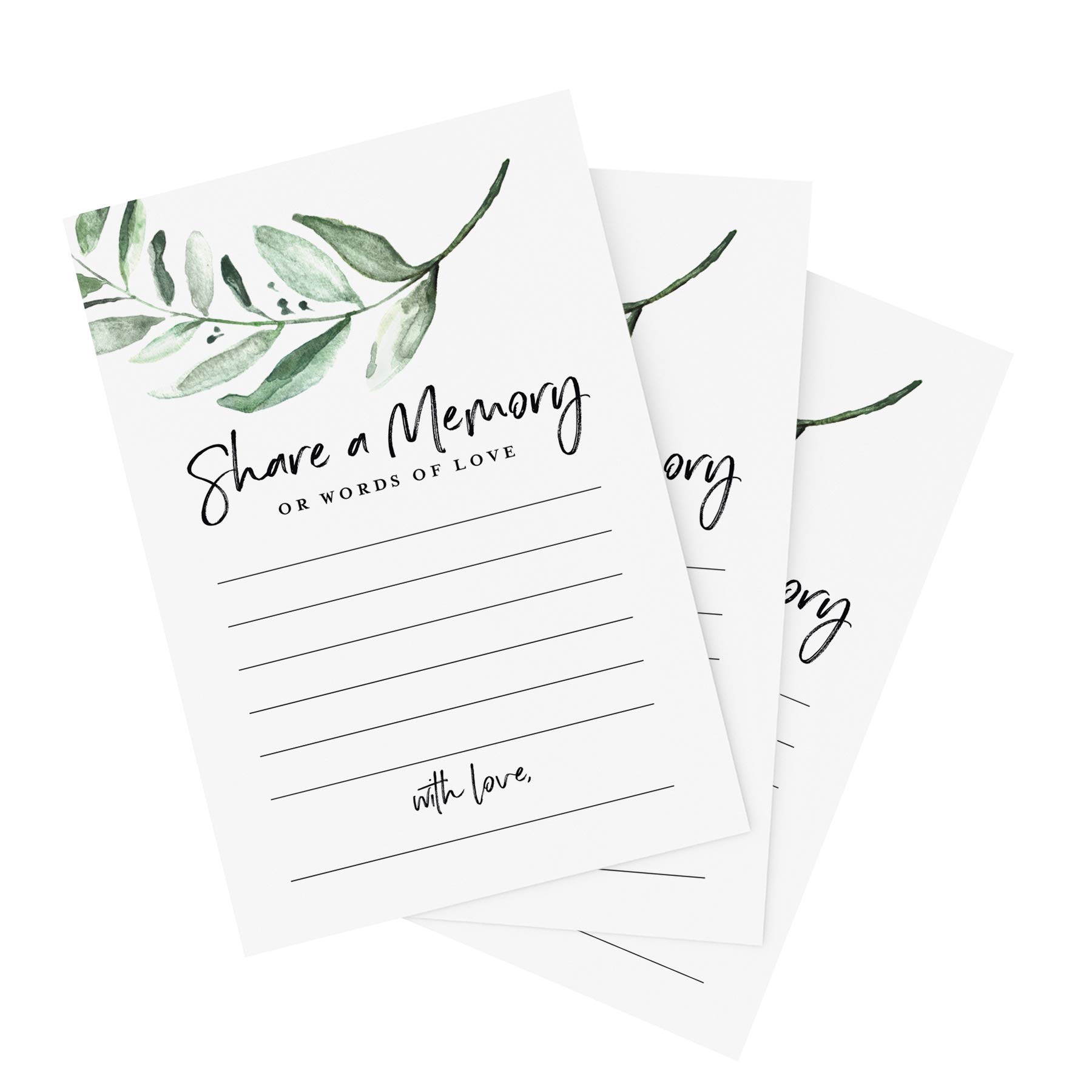 Bliss Collections Greenery Share A Memory Cards — Perfect for: Funeral, Celebration of Life, Memorial, Retirement, Going Away Party, Birthday, Graduation, Wedding, 50 Pack of 102 x 152 mm Cards