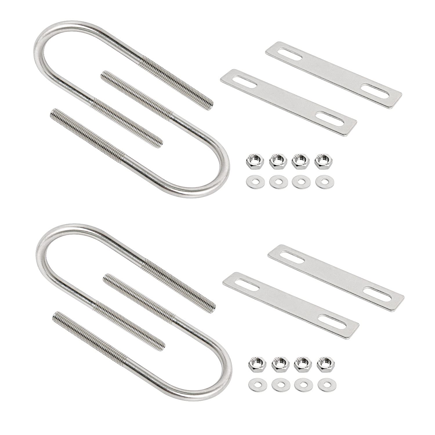 Aoje-Link Round U Bolt 1.57"(40mm) Inner Width M8 Thread 304 Stainless Steel Silver with Plates Nuts Flat Washers, 4Pcs
