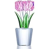 H&D HYALINE & DORA Pink Crystal Tulips Flower Figurines Glass Collectible Ornaments Gift for Mother's Day Valentine's Day Wedding Party Christmas