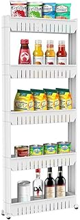 Yaheetech 5 Ablagen Nischenregal Küchenregal Nischenschrank Ordnungswagen 5 ebene Nischenwagen mit Rollen 132 x 54 x 12 cm