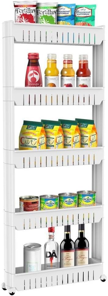 Yaheetech 5 Ablagen Nischenregal Küchenregal Nischenschrank Ordnungswagen 5 ebene Nischenwagen mit Rollen 132 x 54 x 12 cm
