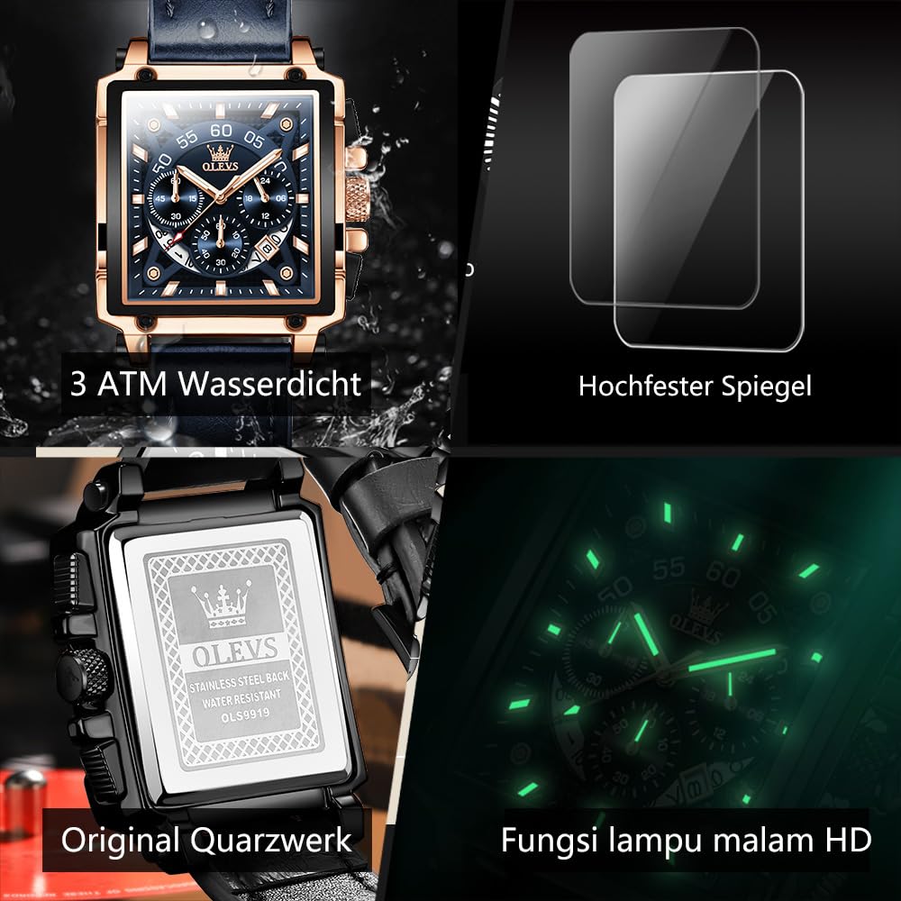 OLEVS Herrenuhren Lederarmband Chronograph Japanische Quarz Herren Uhr mit Datum Wasserdicht Klassische Elegantes Armbanduhr Herren Geschenk 4